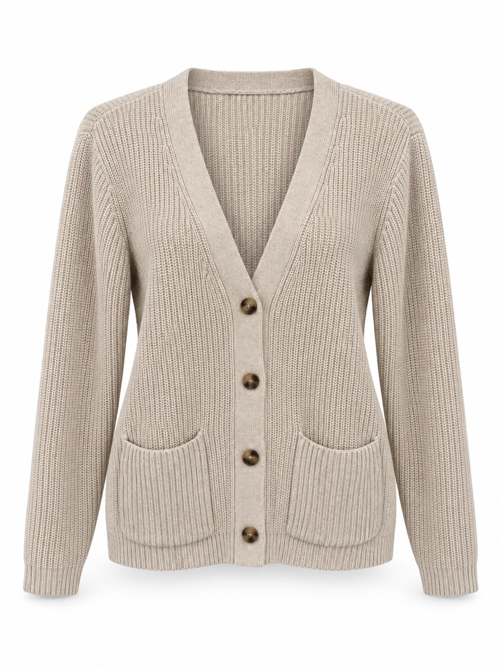 Lands End Drifter Womens L Petite 14-16 Beige Cotton V Neck Cardigan - Picture 2 of 6